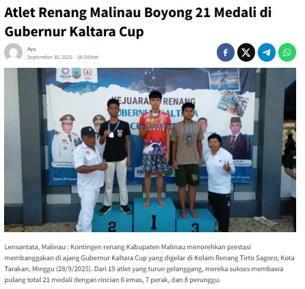 Atlet Renang Malinau Boyong 21 Medali di Gubernur Kaltara Cup